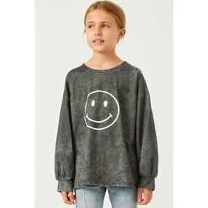 HAYDEN Sunni Girls Smiley Face Black Wash Sweatshirt X-Large